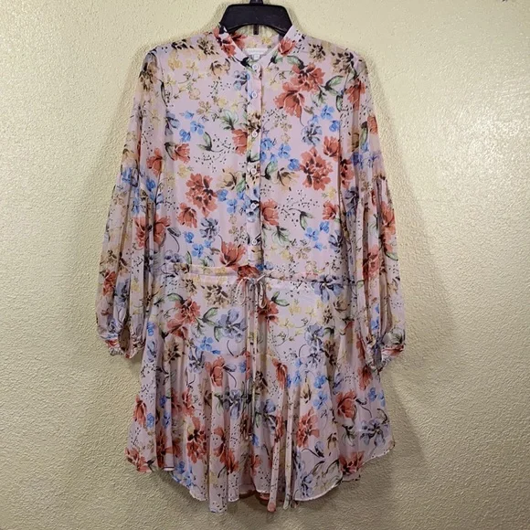 olivaceous pink floral dress Olivaceous | Dresses | Olivaceous Summer Mini Dress Pink Blue Floral Long  Sleeve Size S Polyester
